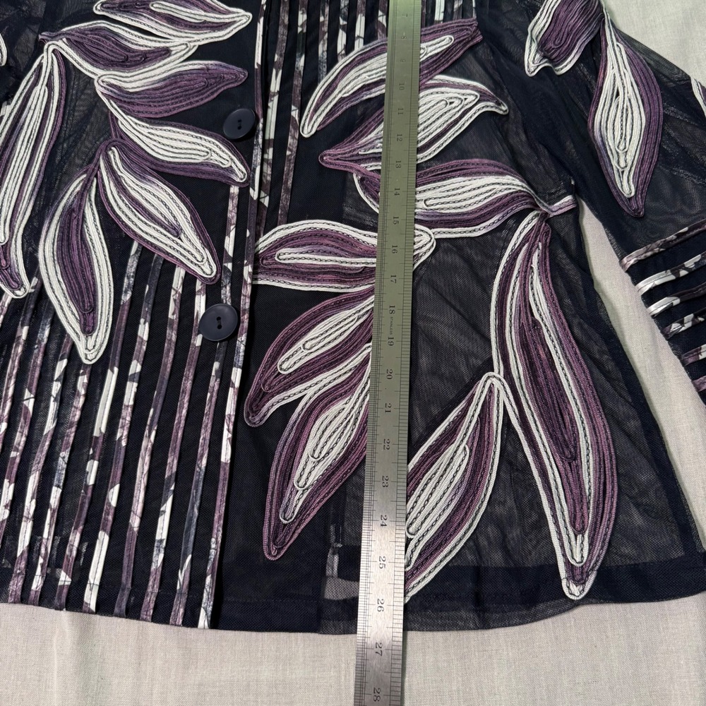 NWT 2 Large Petite Chico's Traveler Floral 3/4 Sleeve Mesh Jacket Mix Art Boho - Picture 8 of 13
